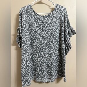 Leopard Print Ruffle Sleeve Top